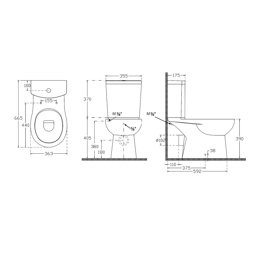 Sapho - WC kombi s bidetovou sprškou zadní odpad, keramika/bílá