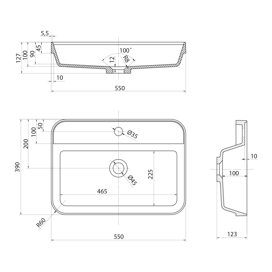 Sapho - Zápustné umyvadlo 55x39 cm keramika/bílá