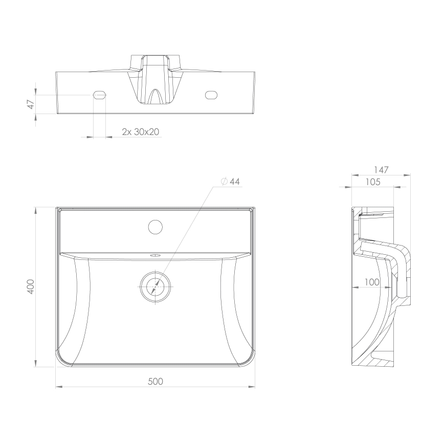 Sapho - Závěsné umyvadlo 50x40 cm litý mramor/bílá