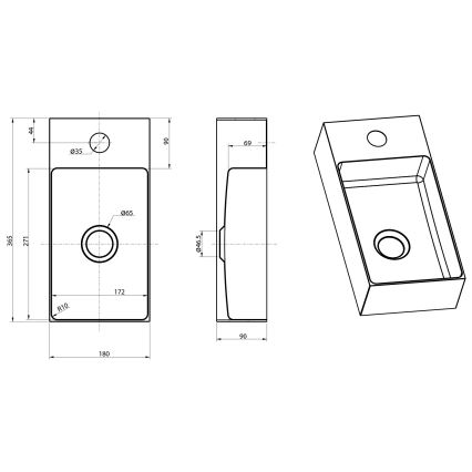 Sapho - Závěsné umyvadlo AURUM 36,5x18 cm matná zlatá
