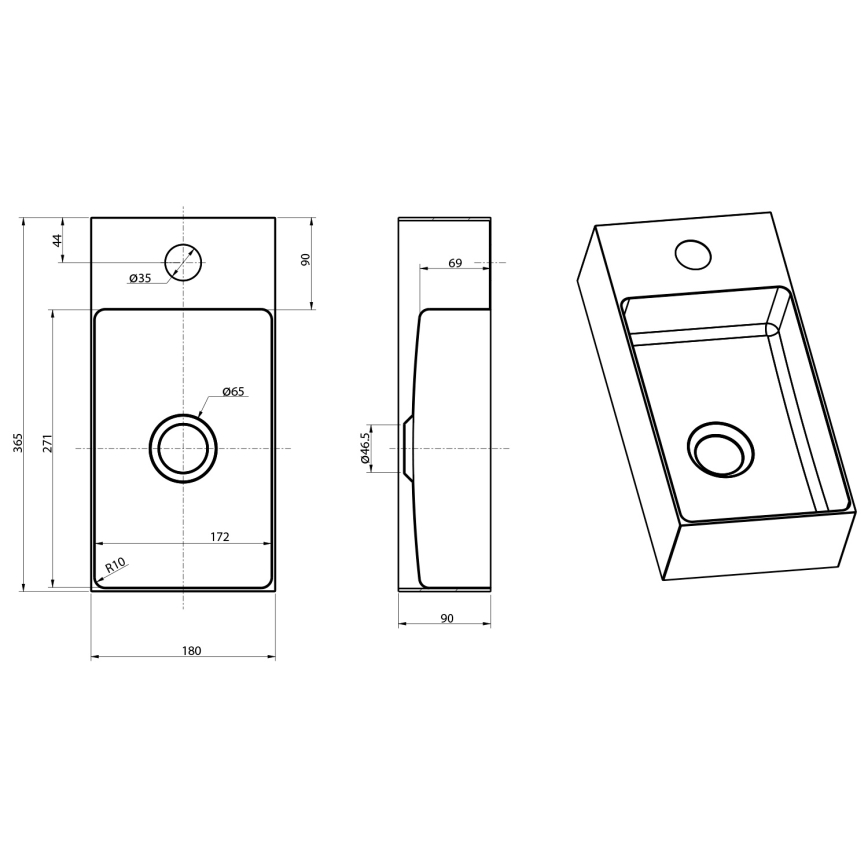 Sapho - Závěsné umyvadlo AURUM 36,5x18 cm matná zlatá