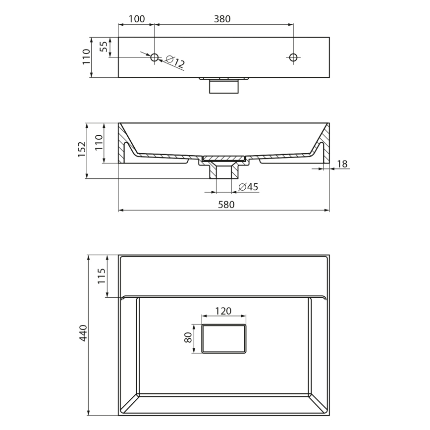 Sapho - Závěsné umyvadlo GODIVA 58x44 cm mramor/bílá