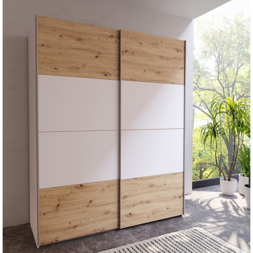 Šatní skříň KARO 170x210x61 cm bílá/dub artisan