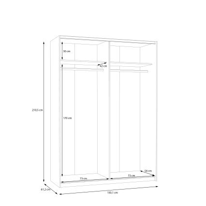 Šatní skříň se zrcadlem KARO 150x210 cm bílá