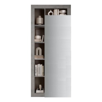 Šatní skříň se zrcadlem LENOR 91x209 x30 cm bílá/šedá beton