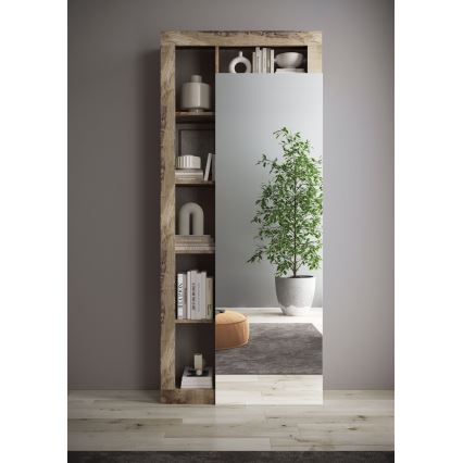 Šatní skříň se zrcadlem LENOR 91x209x30 cm bílá/javor