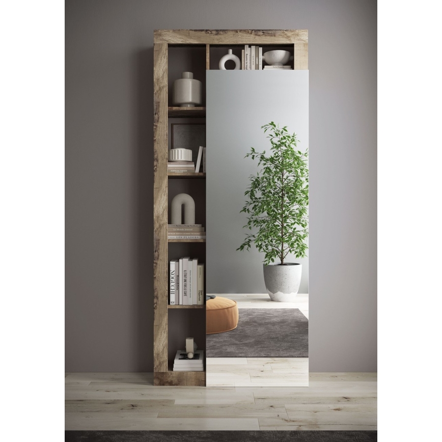 Šatní skříň se zrcadlem LENOR 91x209x30 cm bílá/javor