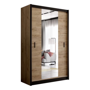 Šatní skříň se zrcadlem MIRO 150x215 cm dub craft/černá
