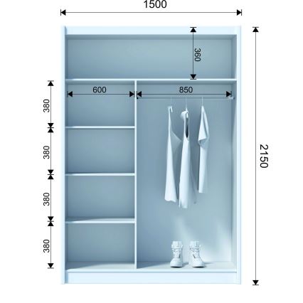 Šatní skříň se zrcadlem MIRO 150x215 cm dub craft/černá