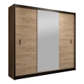 Šatní skříň se zrcadlem MIRO 203x215 cm dub craft/černá