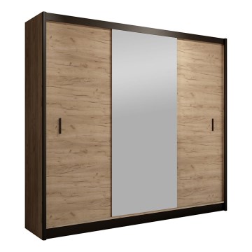 Šatní skříň se zrcadlem MIRO 203x215 cm dub craft/černá