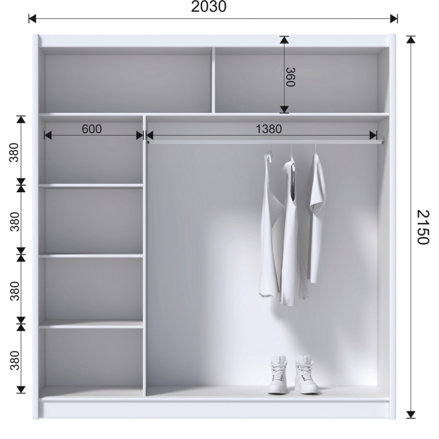 Šatní skříň se zrcadlem MIRO 203x215 cm dub craft/černá