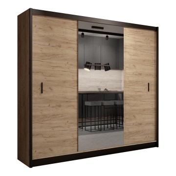 Šatní skříň se zrcadlem MIRO 250x215 cm dub craft/černá