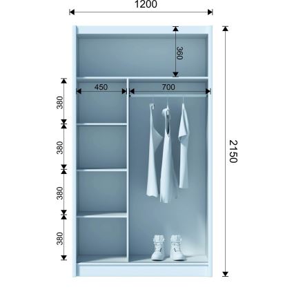 Šatní skříň se zrcadlem SABRINA 120x215 cm dub woltan