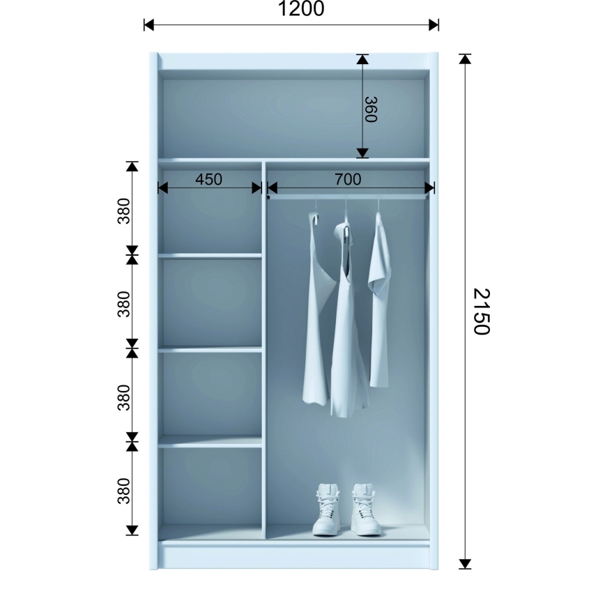 Šatní skříň se zrcadlem SABRINA 120x215 cm dub woltan