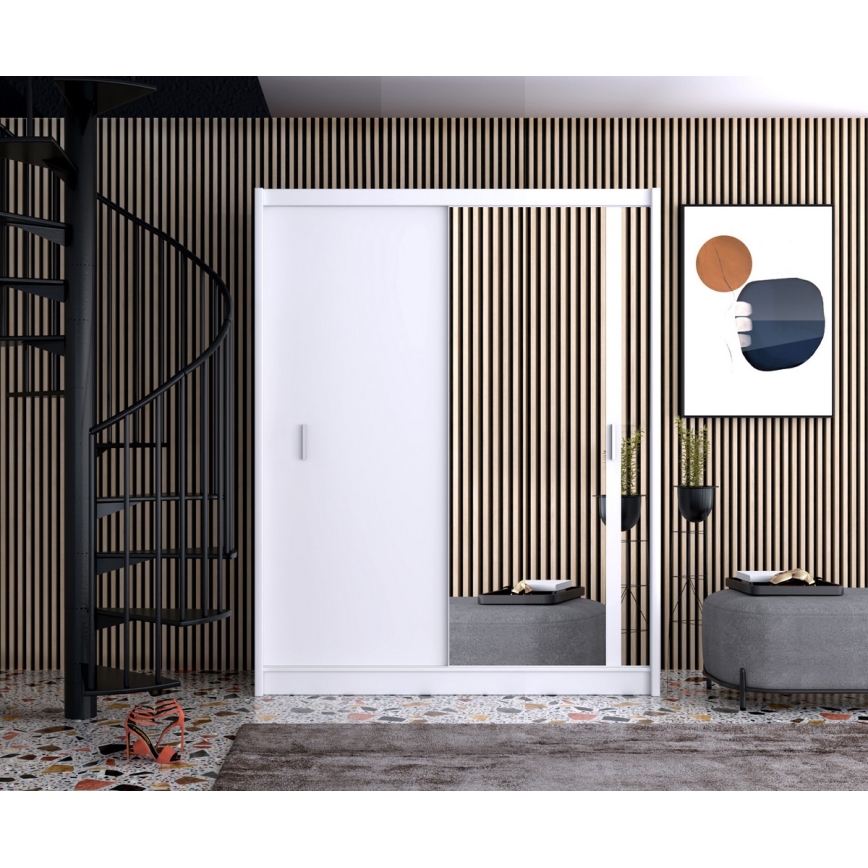 Šatní skříň se zrcadlem SABRINA 180x215 cm bílá