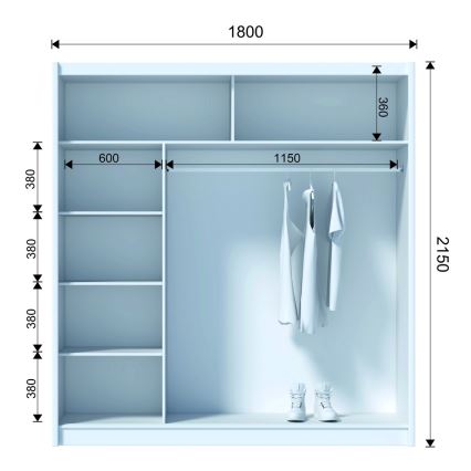 Šatní skříň se zrcadlem SABRINA 180x215 cm dub woltan