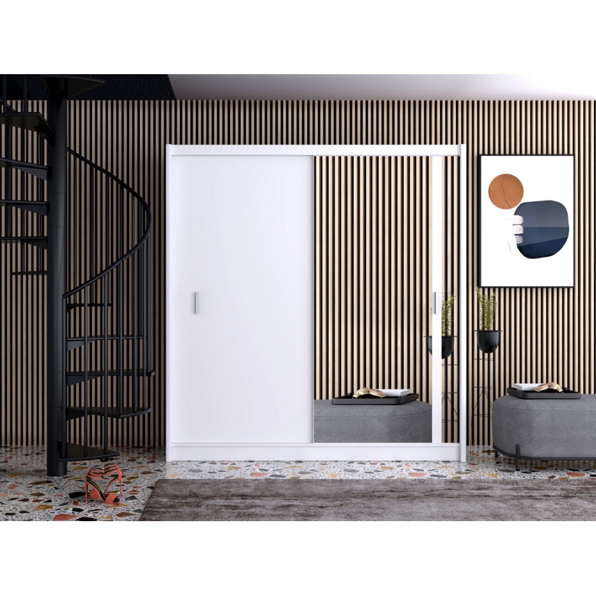 Šatní skříň se zrcadlem SABRINA 203x215 cm bílá