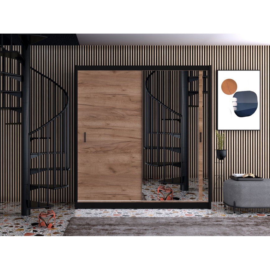 Šatní skříň se zrcadlem SABRINA 203x215 cm dub craft