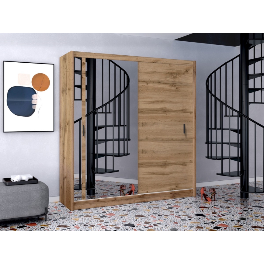 Šatní skříň se zrcadlem SABRINA 203x215 cm dub woltan