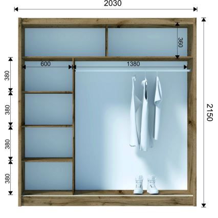 Šatní skříň se zrcadlem SABRINA 203x215 cm dub woltan