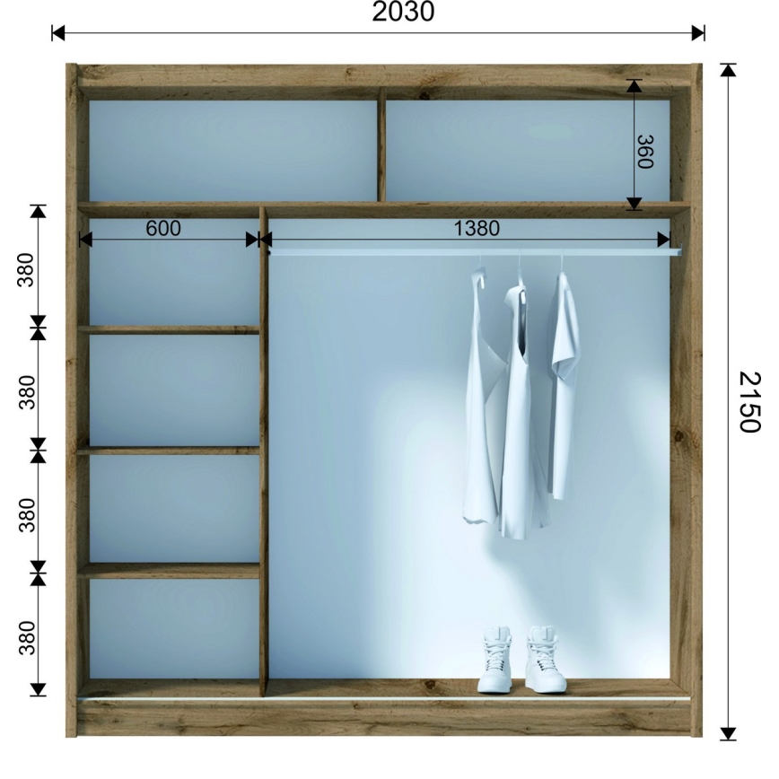 Šatní skříň se zrcadlem SABRINA 203x215 cm dub woltan