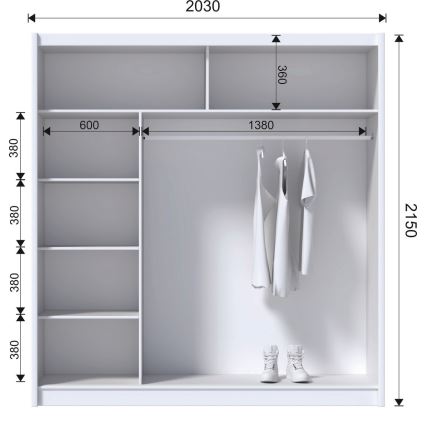 Šatní skříň se zrcadlem SABRINA 203x215x61 cm bílá