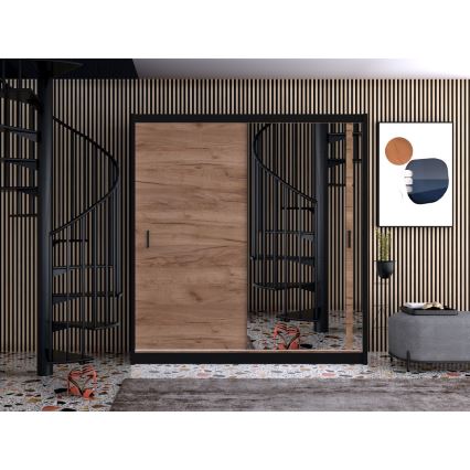 Šatní skříň se zrcadlem SABRINA 203x215x61 cm dub craft