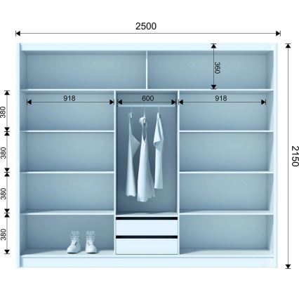 Šatní skříň se zrcadlem SABRINA 250x215 cm dub woltan