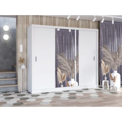 Šatní skříň se zrcadlem SABRINA 250x215x61 cm bílá