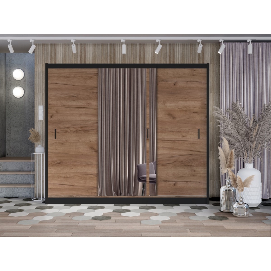 Šatní skříň se zrcadlem SABRINA 250x215x61 cm dub craft
