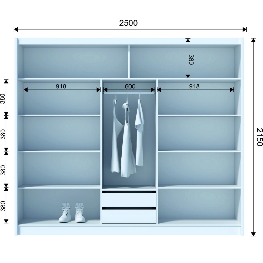 Šatní skříň se zrcadlem SABRINA 250x215x61 cm dub craft