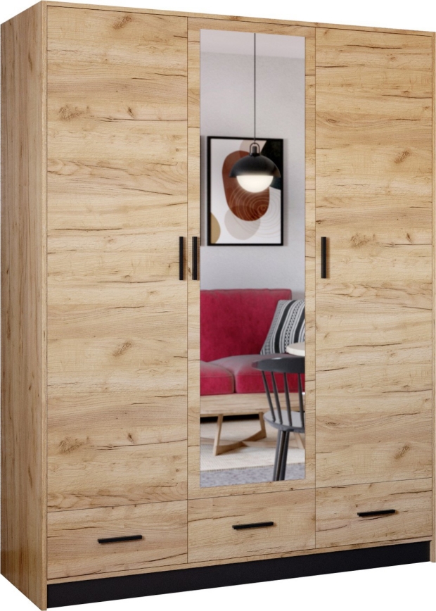 Šatní skříň se zrcadlem SANNA 150x215 cm dub craft