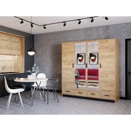 Šatní skříň se zrcadlem SANNA 200x200 cm dub craft