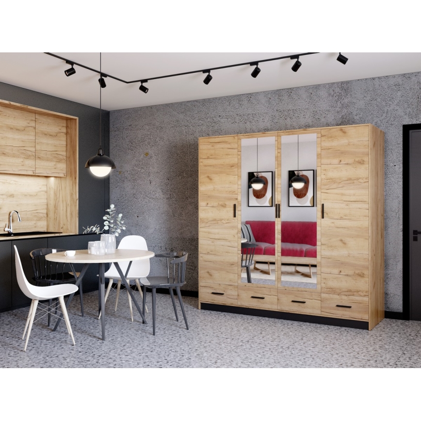 Šatní skříň se zrcadlem SANNA 200x200 cm dub craft
