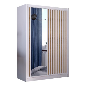 Šatní skříň se zrcadlem SANTINO 150x215 cm bílá/dub craft