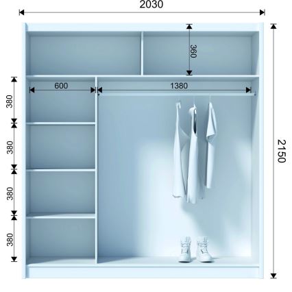 Šatní skříň se zrcadlem SANTINO 203x215x61 cm dub craft/černá