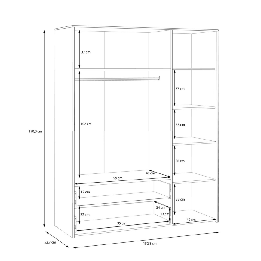 Šatní skříň URO 152x190 cm dub artisan/bílá