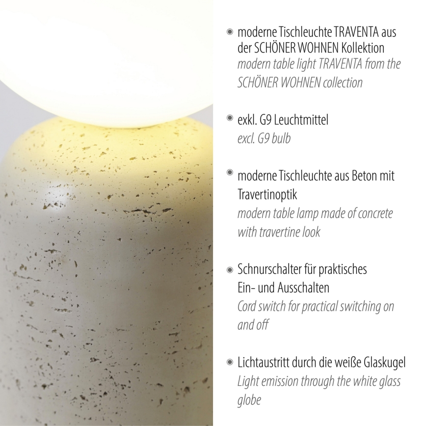 Schöner Wohnen 12543-42 - Stolní lampa TRAVENTA 1xG9/10W/230V beton