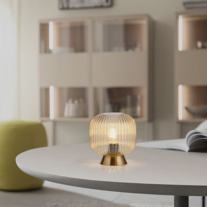 Schöner Wohnen 13573-27 - Stolní lampa NAMI 1xE27/25W/230V zlatá/béžová/kouřová