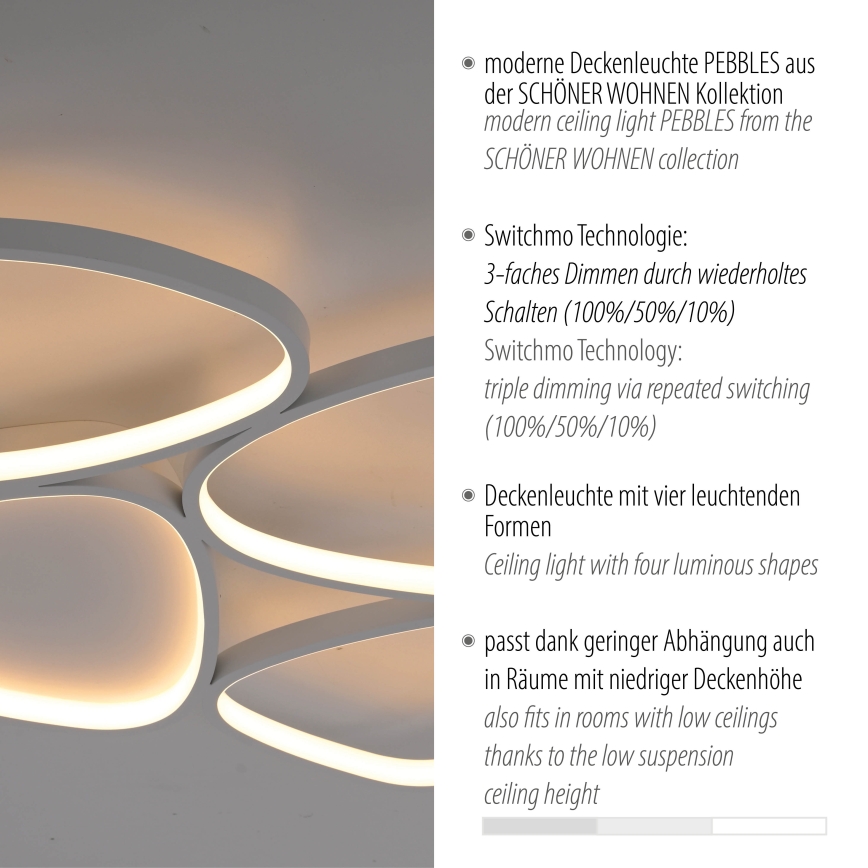 Schöner Wohnen 14038-16 - LED Stmívatelné stropní svítidlo PEBBLES LED/35,5W/230V bílá