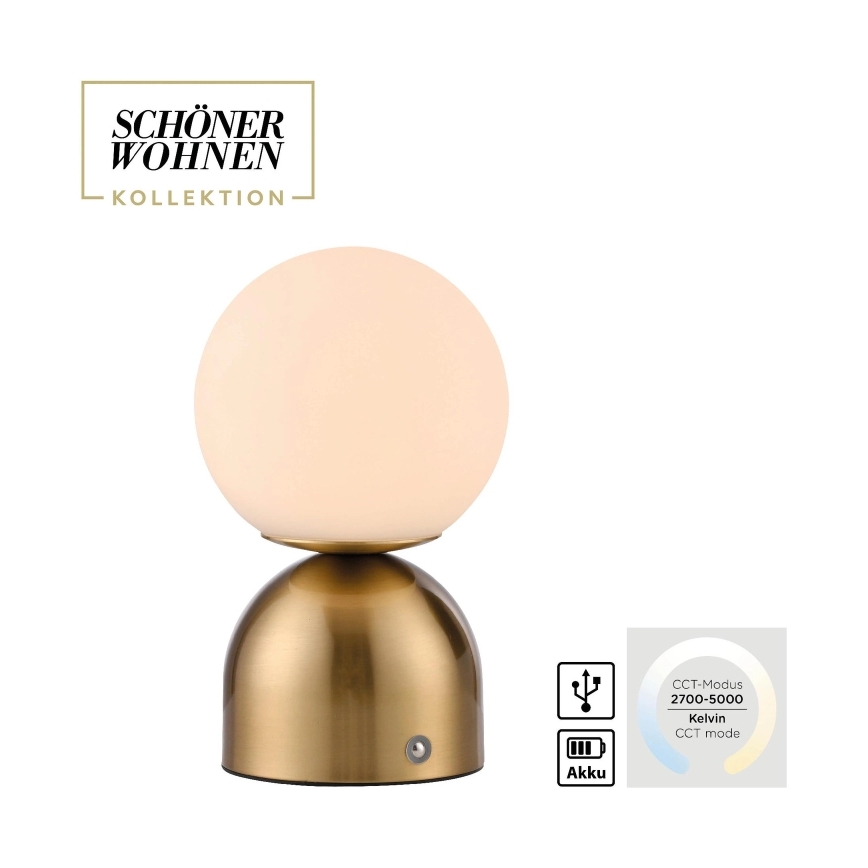 Schöner Wohnen 19218-12 - LED Stmívatelná dotyková nabíjecí stolní lampa RUDI LED/1,2W/5V 3000-6000K 1200 mAh zlatá