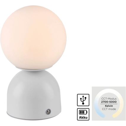 Schöner Wohnen 19218-16 - LED Stmívatelná dotyková nabíjecí stolní lampa RUDI LED/1,2W/5V 3000-6000K 1200 mAh bílá