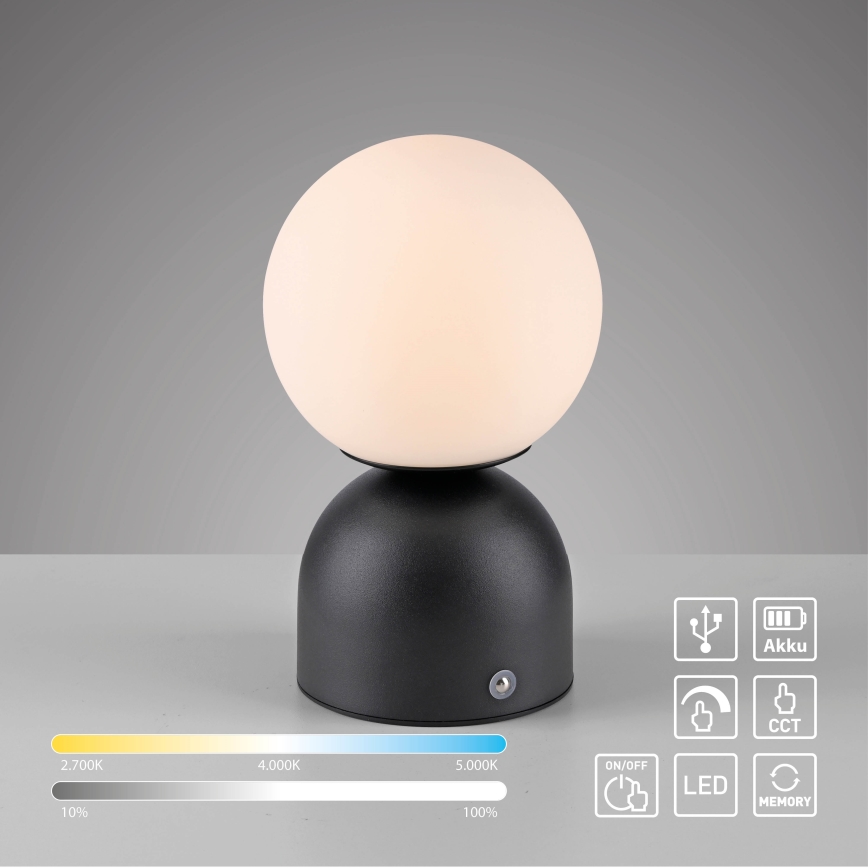 Schöner Wohnen 19218-18 - LED Stmívatelná dotyková nabíjecí stolní lampa RUDI LED/1,2W/5V 3000-6000K 1200 mAh černá