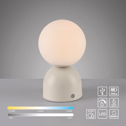 Schöner Wohnen 19218-39 - LED Stmívatelná dotyková nabíjecí stolní lampa RUDI LED/1,2W/5V 3000-6000K 1200 mAh šedá