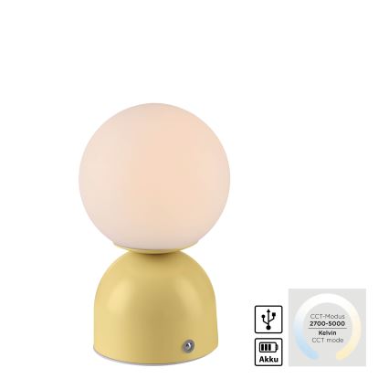 Schöner Wohnen 19218-81 - LED Stmívatelná dotyková nabíjecí stolní lampa RUDI LED/1,2W/5V 3000-6000K 1200 mAh žlutá