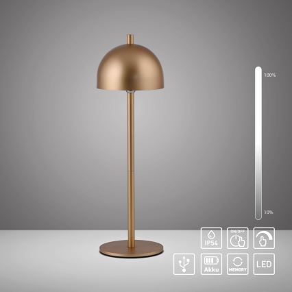 Schöner Wohnen 19244-12 - LED Stmívatelná dotyková nabíjecí venkovní stolní lampa BELLIS LED/2,5W/5V 2600 mAh IP54 zlatá