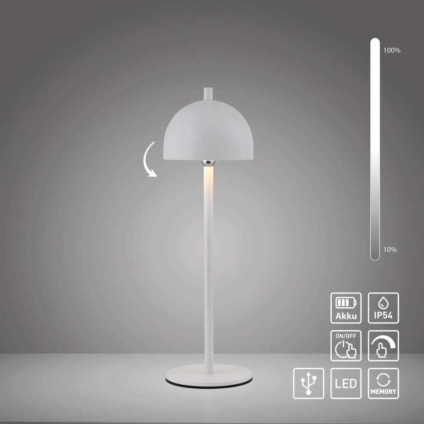 Schöner Wohnen 19244-16 - LED Stmívatelná dotyková nabíjecí venkovní stolní lampa BELLIS LED/2,5W/5V 2600 mAh IP54 bílá