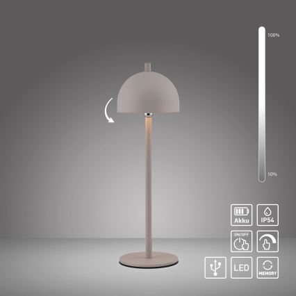Schöner Wohnen 19244-39 - LED Stmívatelná dotyková nabíjecí venkovní stolní lampa BELLIS LED/2,5W/5V 2600 mAh IP54 šedá