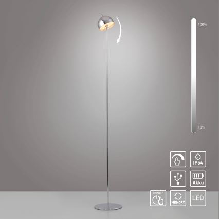 Schöner Wohnen 19245-17 - LED Stmívatelná dotyková nabíjecí venkovní stojací lampa BELLIS LED/2,5W/5V 2600 mAh IP54 lesklý chrom